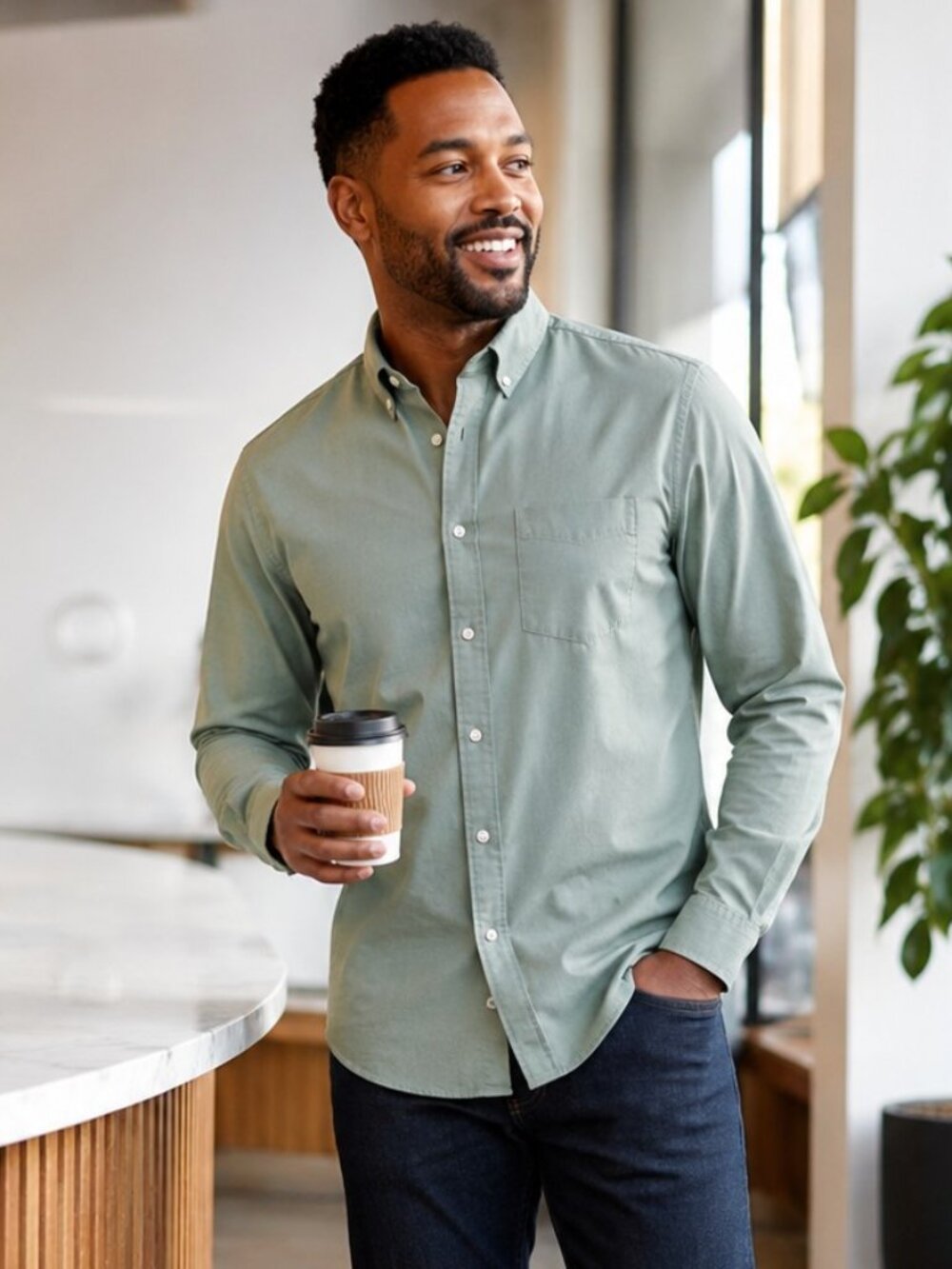 Jos. A. Bank Traveler’s Collection Men’s L Sage Green Cotton Button Down